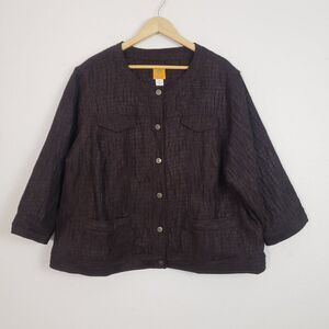 Ruby Rd Woman Textured Jacket 24W Brown Boho Artsy Lightweight